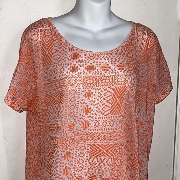 PRANA Orange and White Burnout Tie Tee-M - Picture 2 of 5